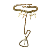 New Women Fashion Jewelry Gold Metal Hand Chain Bracelet Cross Charm Ring Connected